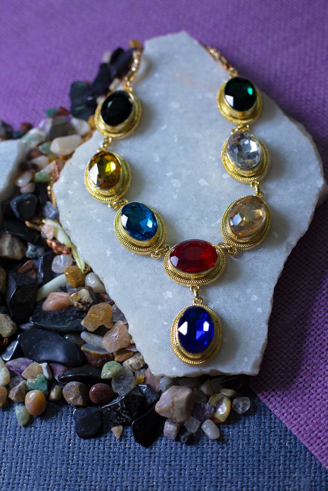 Gold necklace with gemstones